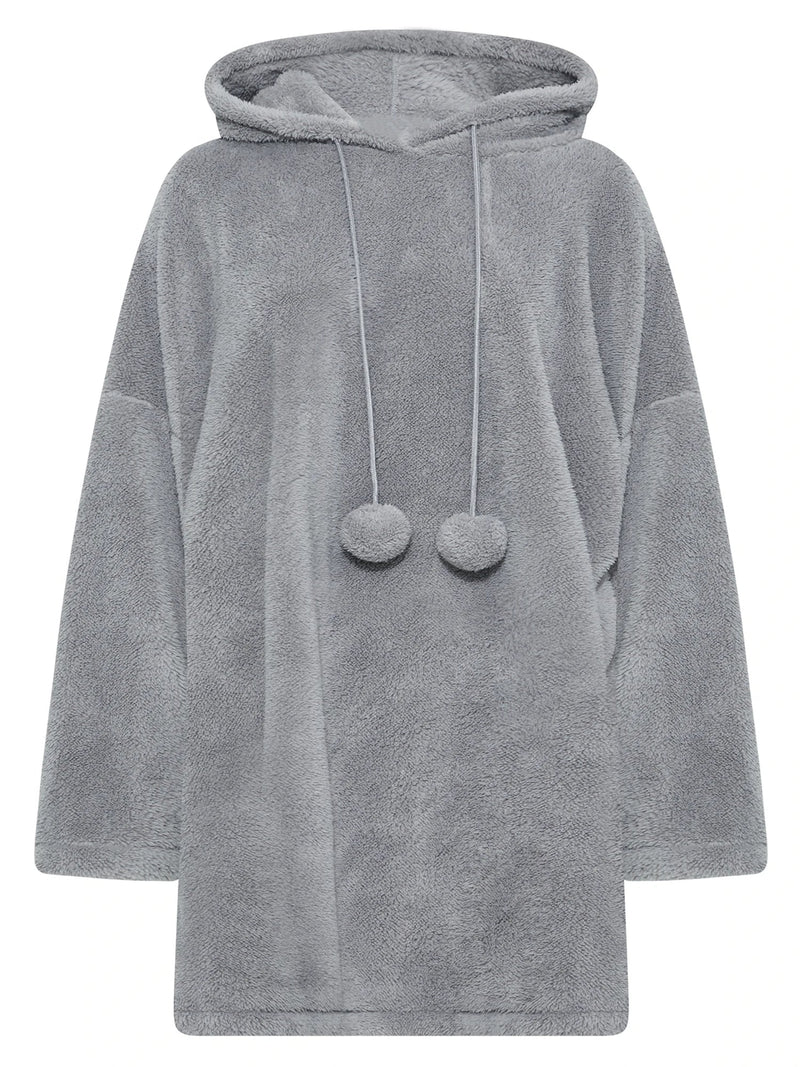 Snuggle Plus Oversized Teddy Hoodie Dress-Grey-3XL-State of Style