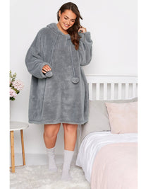 Snuggle Plus Oversized Teddy Hoodie Dress-Grey-3XL-State of Style