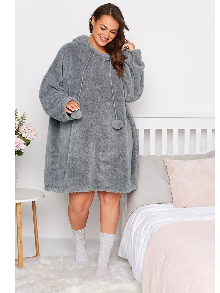 Snuggle Plus Oversized Teddy Hoodie Dress-Grey-3XL-State of Style