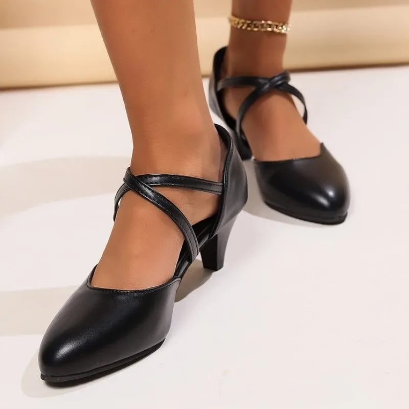 Sofia - Orthopedische Zwarte Kruisband Pumps-36-State of Style