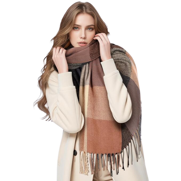 Soft Cashmere Winter Scarf - Martha-Brown Grey Checked-State of Style