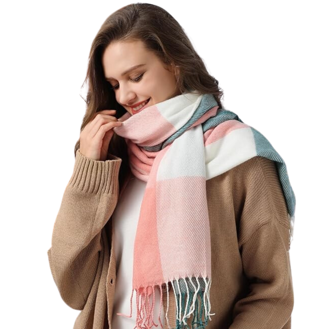 Soft Cashmere Winter Scarf - Martha-Pink Green Checked-State of Style