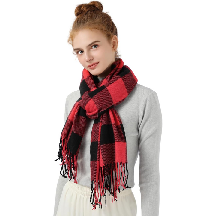 Soft Cashmere Winter Scarf - Martha-Red Black Plaid-State of Style