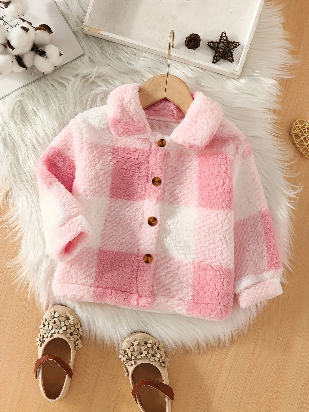 Soft checked fleece jacket Rowie for children – perfect for cool days-Pink-1-2Y-State of Style
