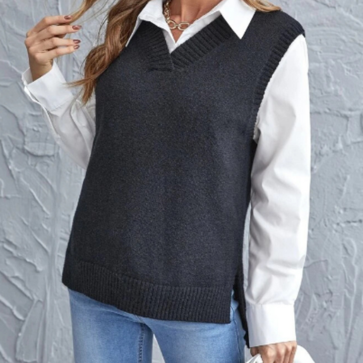 Soft Knitted Vest with V-Neck - Faye-Black-S-State of Style