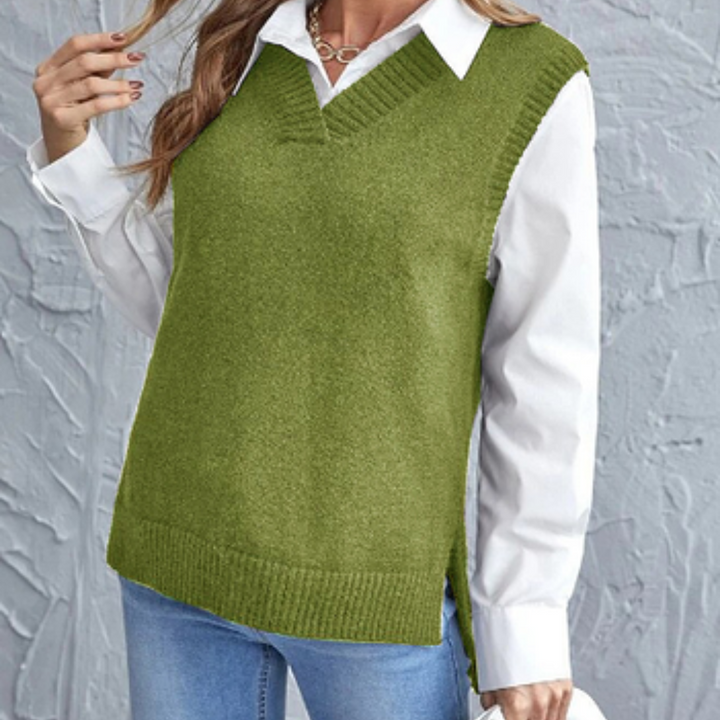 Soft Knitted Vest with V-Neck - Faye-Green-S-State of Style
