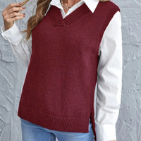 Soft Knitted Vest with V-Neck - Faye-Red-S-State of Style