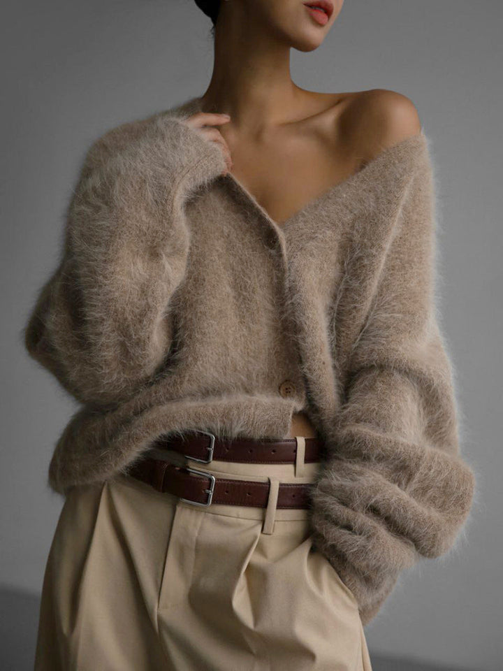 Soft Knitted Women's Cardigan with V-Neck - Sophie-Khaki-S-State of Style