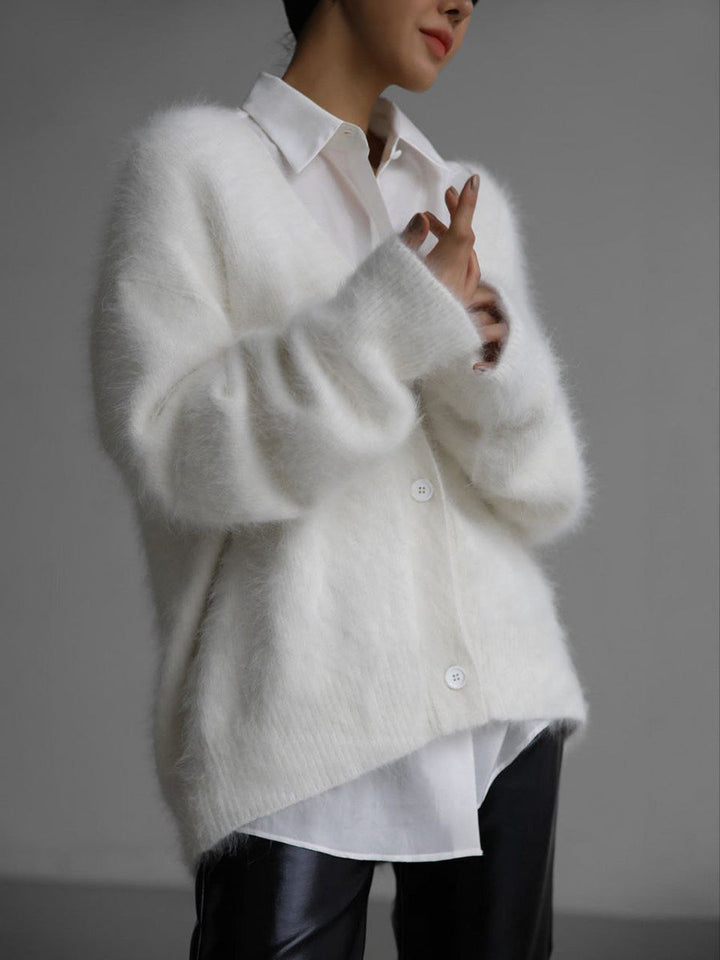 Soft Knitted Women's Cardigan with V-Neck - Sophie-White-S-State of Style