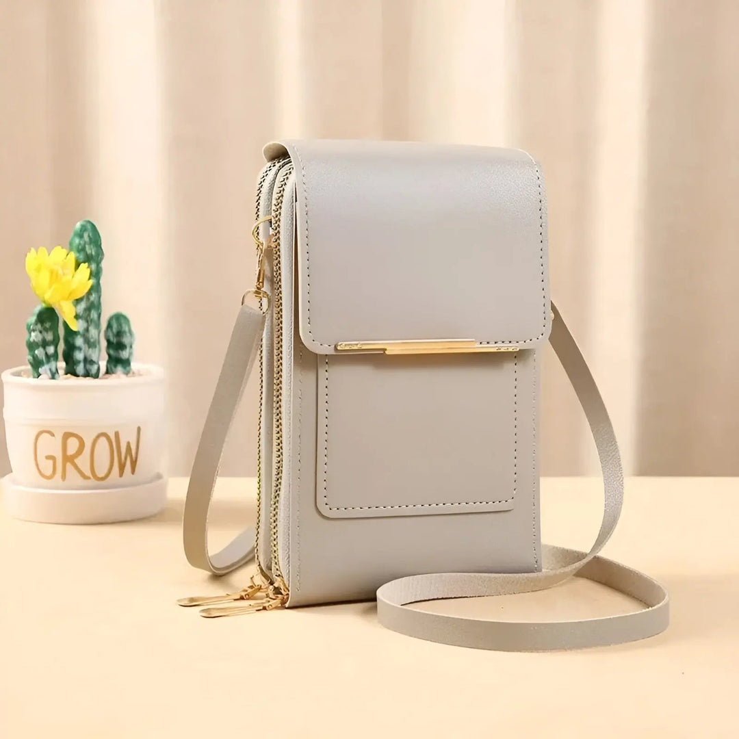 Soft Leather Shoulder Bag with Anti-Theft Protection - SafeTouch-Grey-State of Style