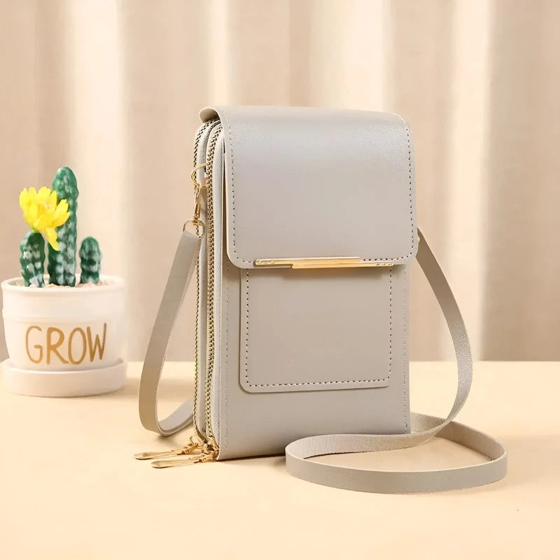 Soft Leather Shoulder Bag with Anti-Theft Protection - SafeTouch-Grey-State of Style