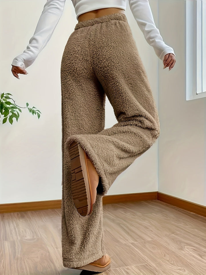 Soft Teddy Sherpa Lounge Pants for Ladies – Noémie-Beige-S-State of Style