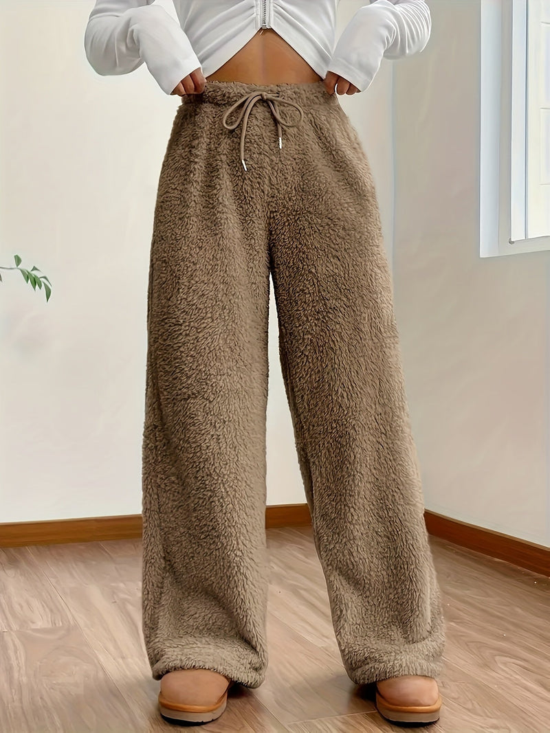 Soft Teddy Sherpa Lounge Pants for Ladies – Noémie-Brown-S-State of Style