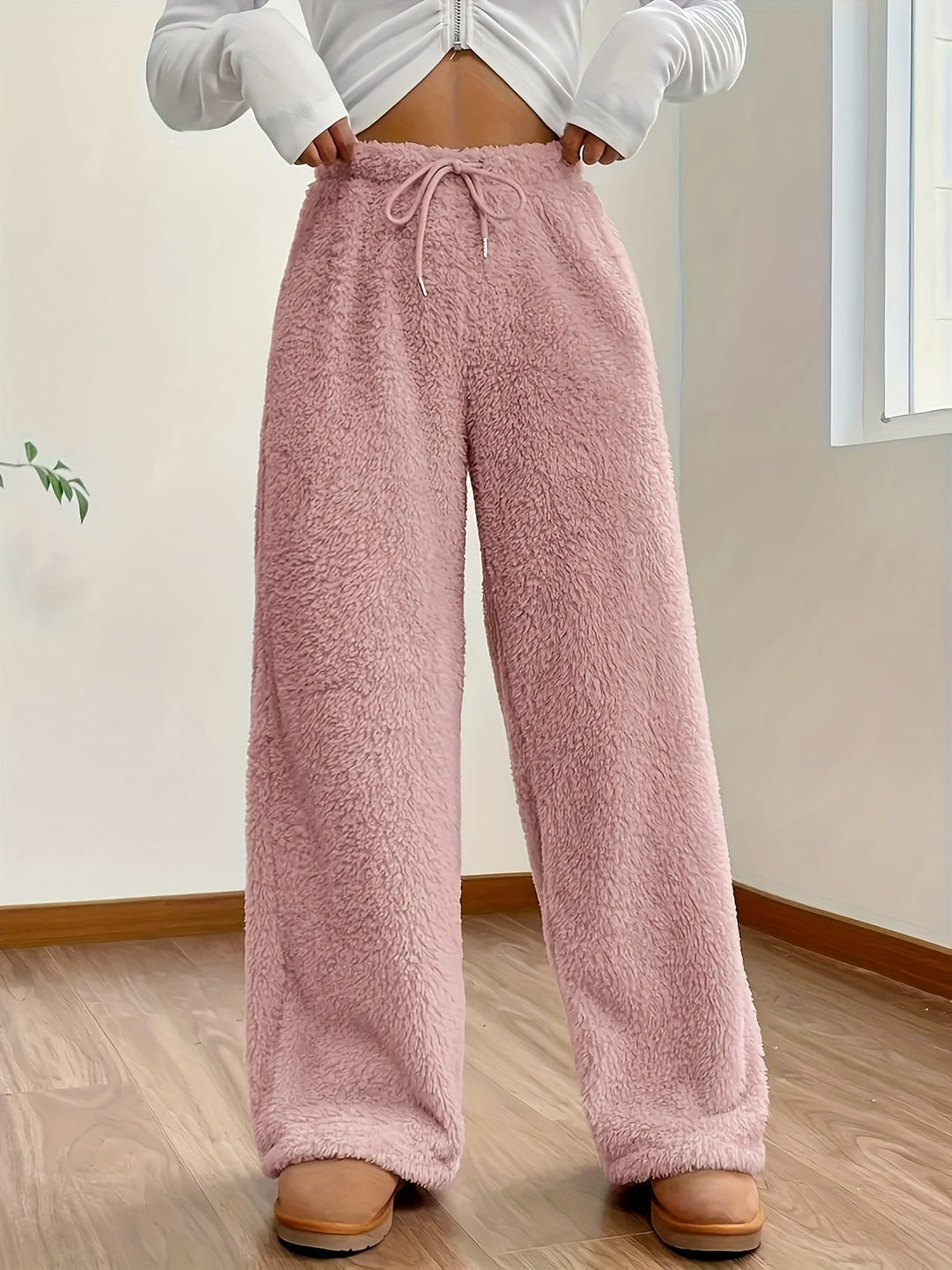 Soft Teddy Sherpa Lounge Pants for Ladies – Noémie-Pink-S-State of Style