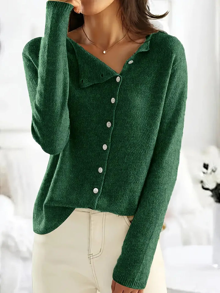 Solid Asymmetrical Buttoned Cardigan - Sienna-Dark Grey-S-State of Style