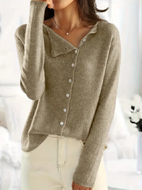 Solid Asymmetrical Buttoned Cardigan - Sienna-Dark Grey-S-State of Style