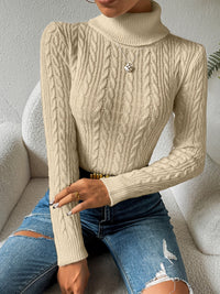 Solid Cable Knit Turtleneck Jumper for Women - Amara-Beige-S-State of Style
