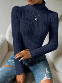 Solid Cable Knit Turtleneck Jumper for Women - Amara-Navy-S-State of Style