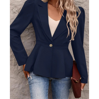 Solid Ribbed Collar Women's Blazer - Liana-Blue-S-State of Style