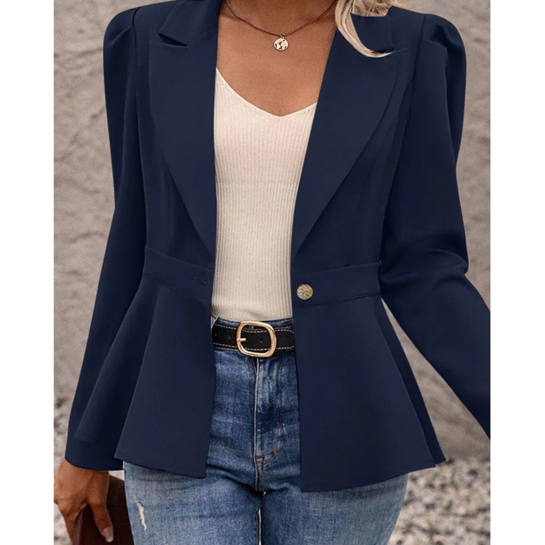 Solid Ribbed Collar Women's Blazer - Liana-Orange-S-State of Style