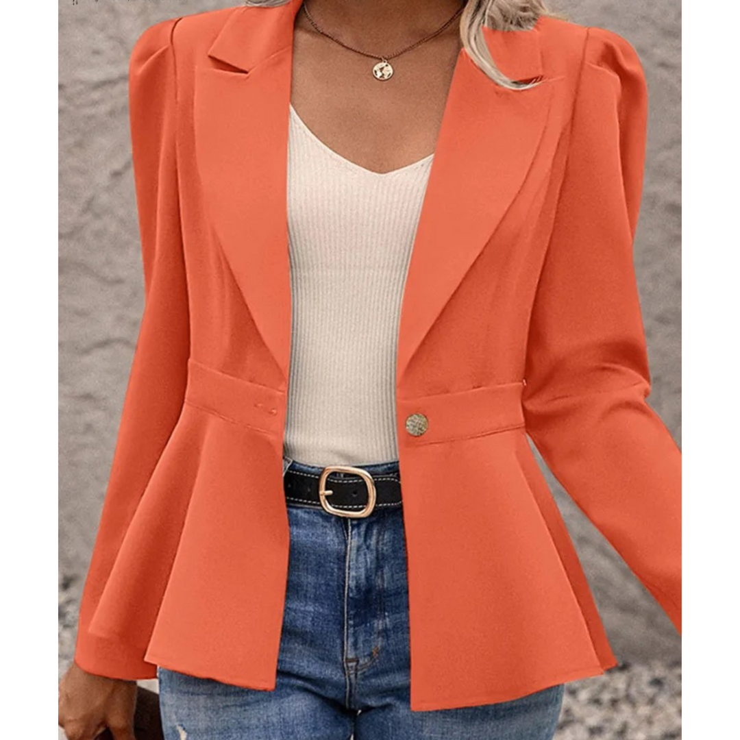 Solid Ribbed Collar Women's Blazer - Liana-Orange-S-State of Style