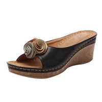 Sophia - Orthopedische Blauwe Bloemen Sleehakken-Zwart-33-State of Style