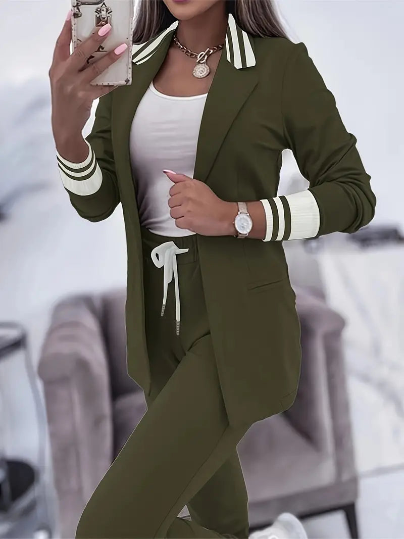 Sophie Casual Striped Streetwear Set-Olive Green-M-State of Style