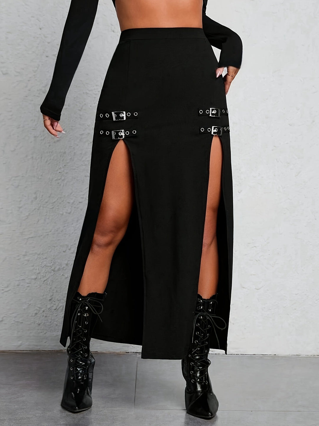 Sophie High-Waisted Split Skirt - Black-S-State of Style