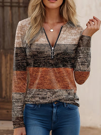 Ladies' sweater with block stripes and quarter zip – Mila