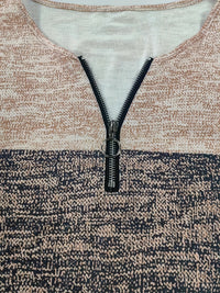 Ladies' sweater with block stripes and quarter zip – Mila