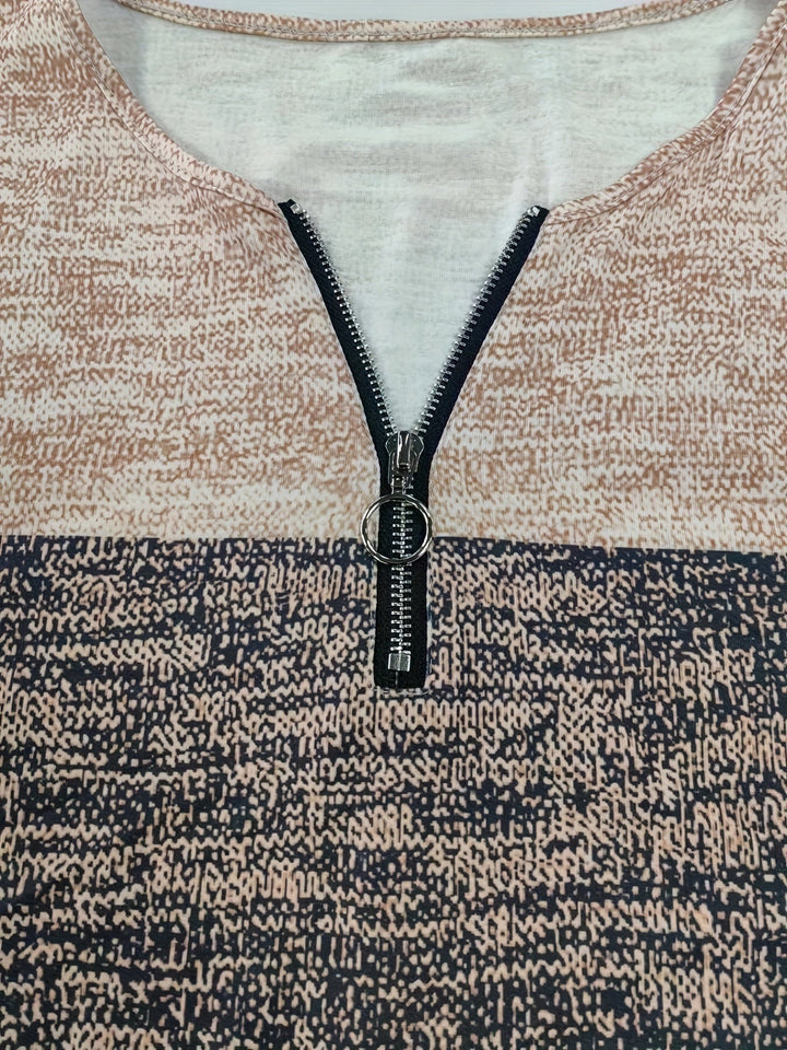 Ladies' sweater with block stripes and quarter zip – Mila