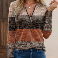 Ladies' sweater with block stripes and quarter zip – Mila