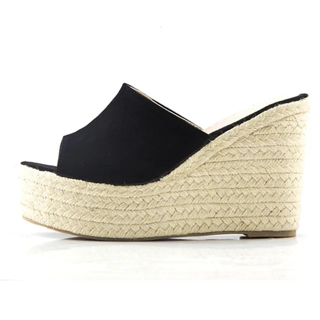 Sophie - Orthopedische Beige Sleehak Slippers-Zwart 9cm Hoogte-3-State of Style