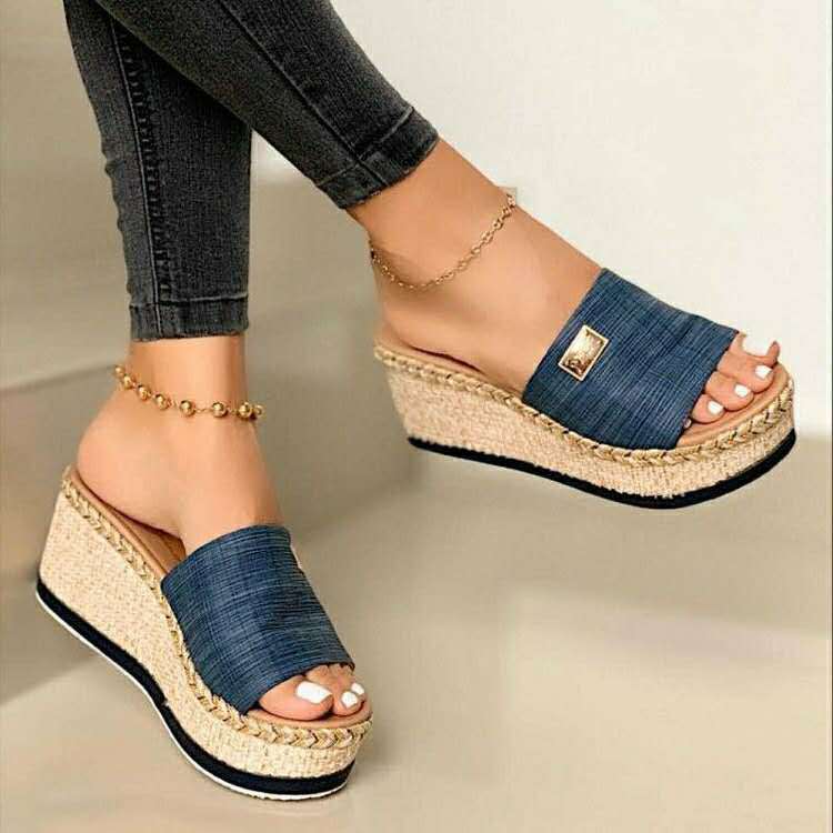 Sophie - Orthopedische Zwart Espadrille Wedges-Blauw-35-State of Style