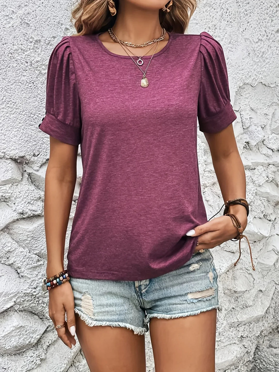 Sophie Short Sleeve Top | Ruffle Detail & Trendy Fit-Bordeaux Red-S-State of Style