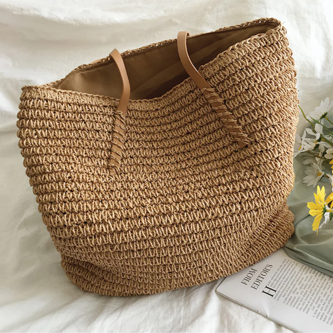 Spacious Handbag with Sturdy Shoulder Strap - TerraWoven-Brown-State of Style