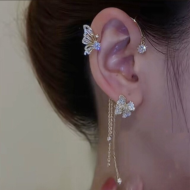 Sparkling Butterfly Ear Cuffs-Silver-State of Style