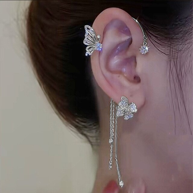 Sparkling Butterfly Ear Cuffs-Silver-State of Style
