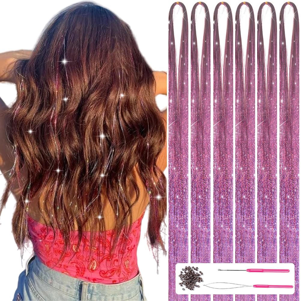 Sparkling Hair Tinsel Kit – Strands of Glitter!-Pink-State of Style