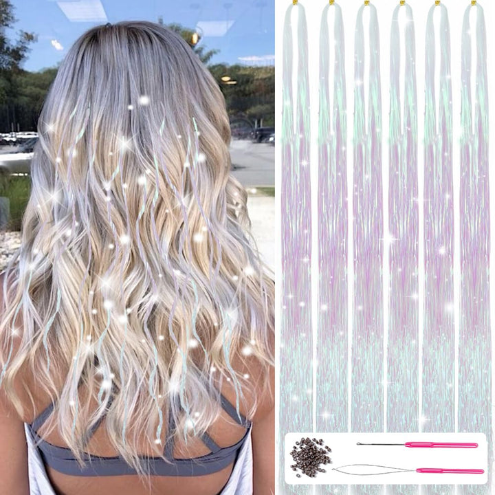 Sparkling Hair Tinsel Kit – Strands of Glitter!-White Pink-State of Style