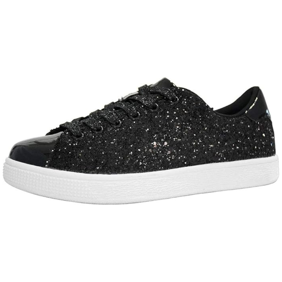 Sparkling Lace-Up Fashion Ladies Sneakers - Xenia-Black-3.5-State of Style