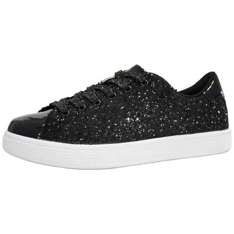 Sparkling Lace-Up Fashion Ladies Sneakers - Xenia-Black-3.5-State of Style