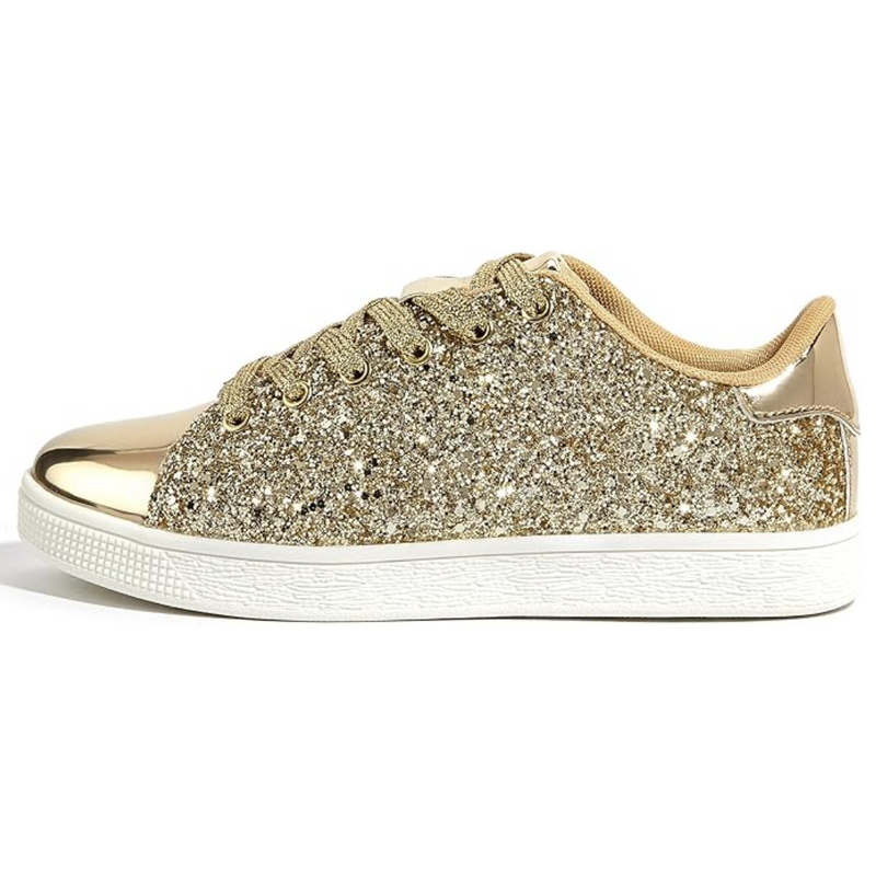 Sparkling Lace-Up Fashion Ladies Sneakers - Xenia-Gold-3.5-State of Style