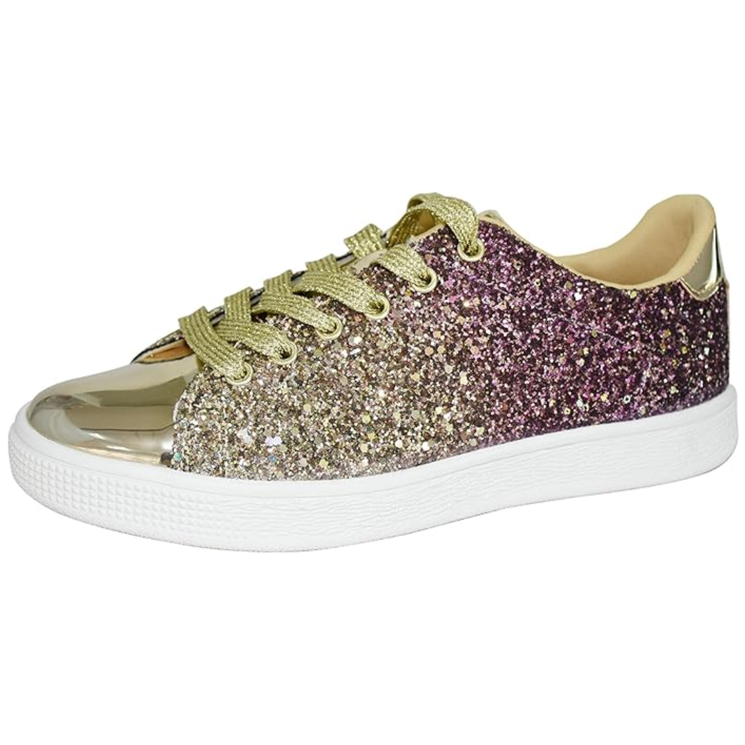 Sparkling Lace-Up Fashion Ladies Sneakers - Xenia-Rose Gold-3.5-State of Style