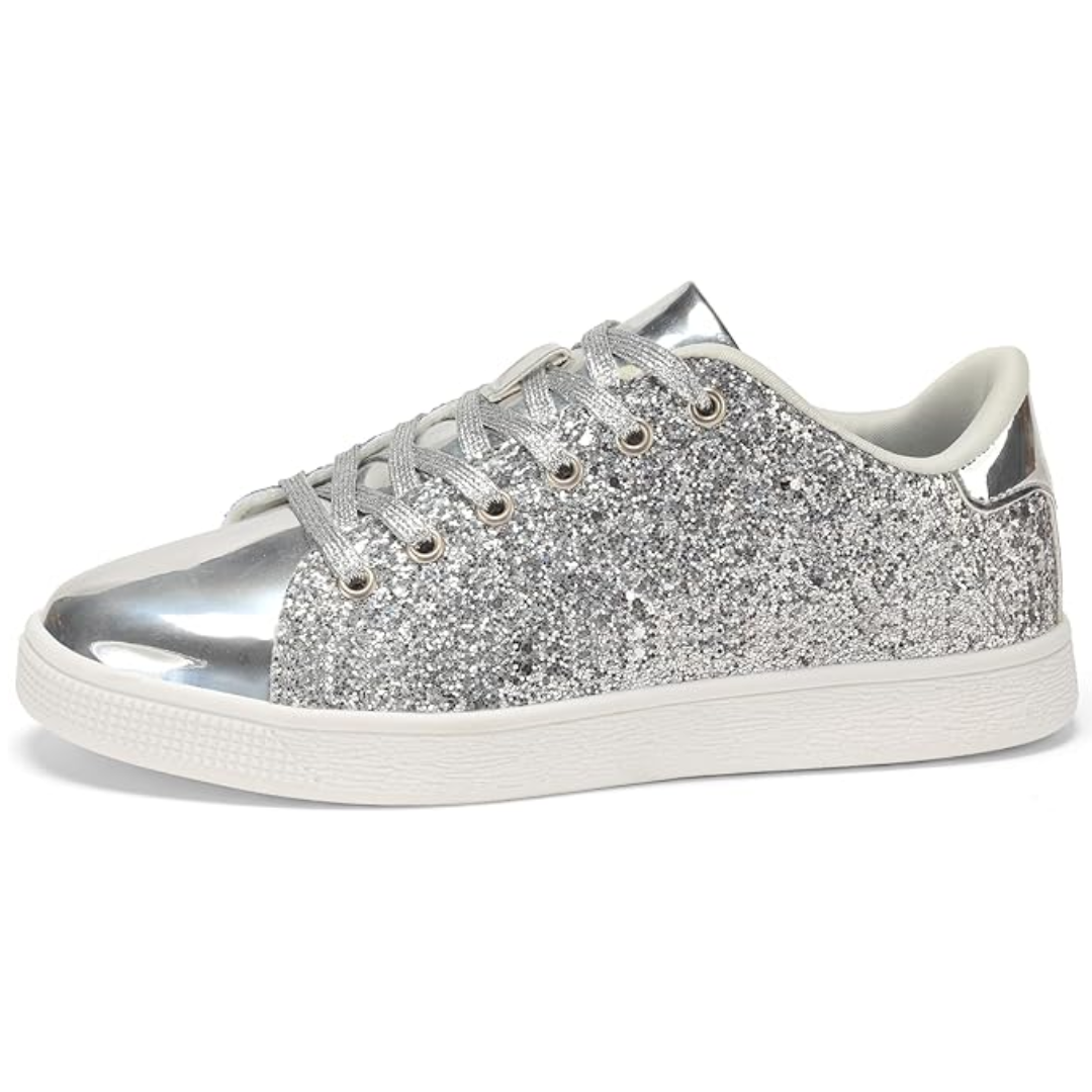 Sparkling Lace-Up Fashion Ladies Sneakers - Xenia-Silver-3.5-State of Style