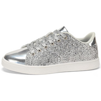 Sparkling Lace-Up Fashion Ladies Sneakers - Xenia-Silver-3.5-State of Style