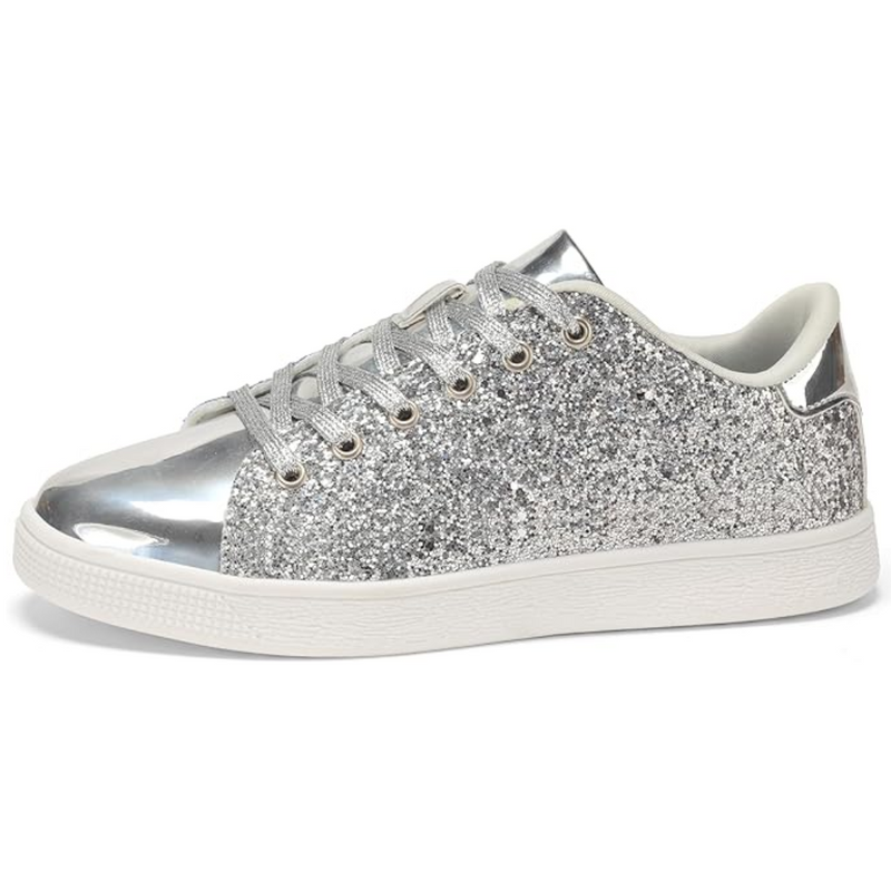 Sparkling Lace-Up Fashion Ladies Sneakers - Xenia-Silver-3.5-State of Style