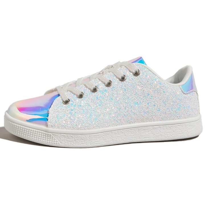 Sparkling Lace-Up Fashion Ladies Sneakers - Xenia-White hologram-3.5-State of Style