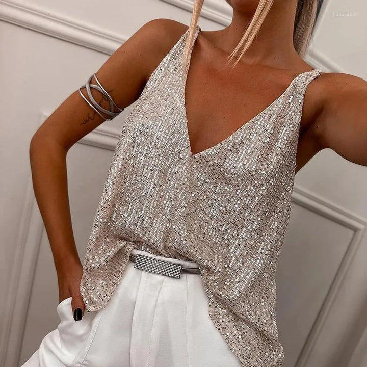 Sparkling ladies' sequin top with spaghetti straps – Liora-S-State of Style