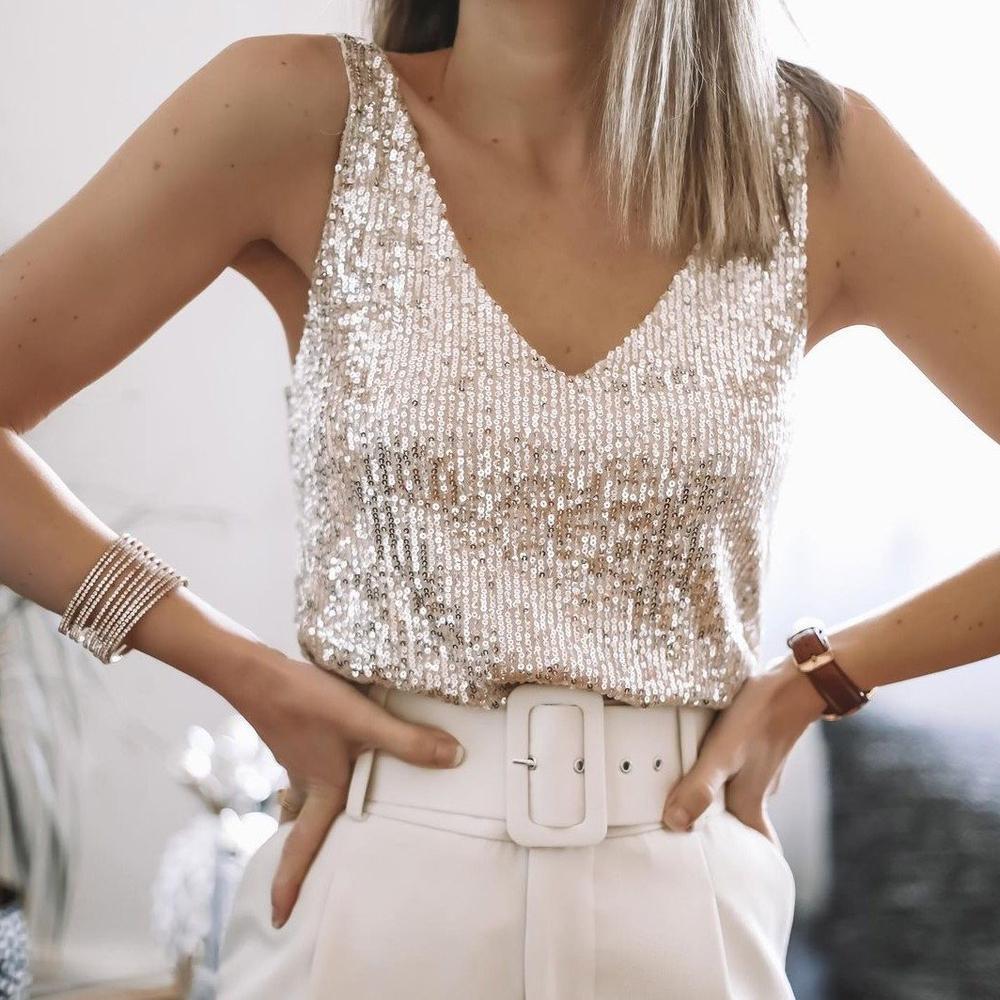 Sparkling ladies' sequin top with spaghetti straps – Liora-S-State of Style
